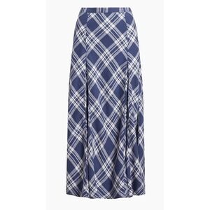 Ralph Lauren Polo $348 Blue Plaid Linen Godet Maxi Skirt